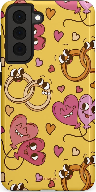 Casetastic Hoesje Geschikt voor Samsung S21 FE - Stijlvolle Beschermende Duo-layer Case - Gele Hartenpret