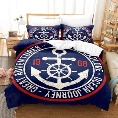 Ensembles de literie Ancre de bateau Style marin Couette Couvre-lit Couette Housse de couette Taie d'oreiller Ensembles 2-3 pièces Décoration de chambre US King 259x228cm