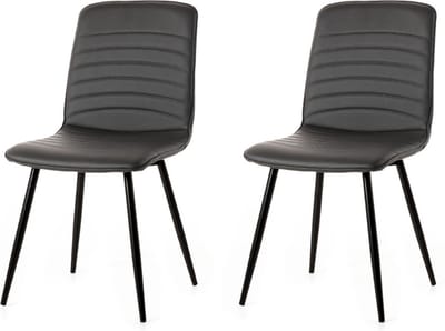 WAYS. – Kunstleren eetkamerstoelen – Grijs – Strak en stijlvol design – Houten poten – 2 stuks