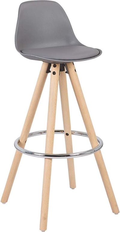 Hoge Barkruk - Grijs - Kunstleer - Zithoogte 75cm - Met rugleuning - Set van 1