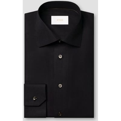 Eton Overhemd Luxury Semi Solid Supima 120 Piqué Zwart / male