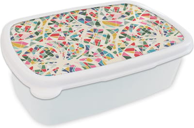 Broodtrommel Wit - Lunchbox - Brooddoos - Mozaïek - Abstract - Patroon - 18x12x6 cm - Volwassenen