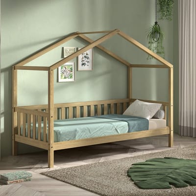 Bedhuisje Dallas - 90x200 - Massief Eikenhout - Vipack - Huisbed - Bruin - Hout Eenpersoons Normaal Bed