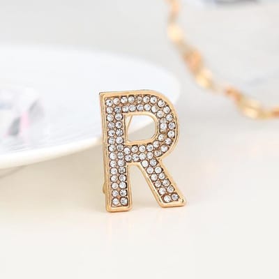 Broches créatives à la mode unisexes en cristal avec lettres anglaises, broches en strass, lettres alphabétiques, broches pour cols de chemise beige