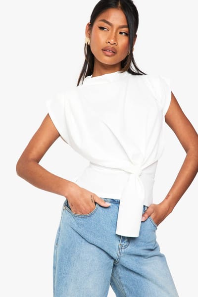 boohoo Dames Crepe Knot Cowl Neck Blouse | Wit | Maat: 34