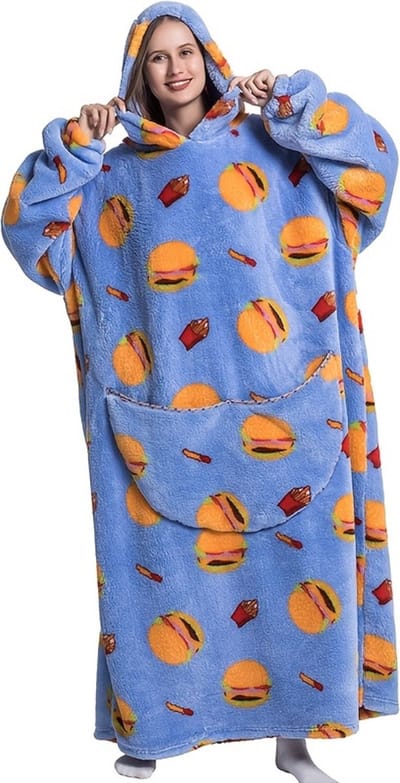 Bovista Hoodie Deken Met Mouwen - Onesie - Fleece Blanket - Dames - Heren - Kinderen - Plaid - Knuffeldeken - Extra Zacht & Warm - Hamburger