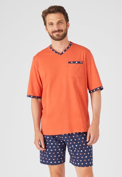 Damart - Pyjama short van puur gekamd jersey katoen - Heren - Oranje - S