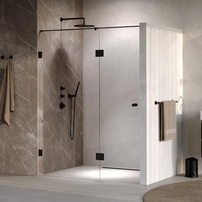 Brauer Void - Carving Nisdeur - 2-Delig - Helder Glas - 150 x 200 cm - Omkeerbaar - met Draaideur 70 cm - Aan Glas - incl. Glascoating - Mat Zwart