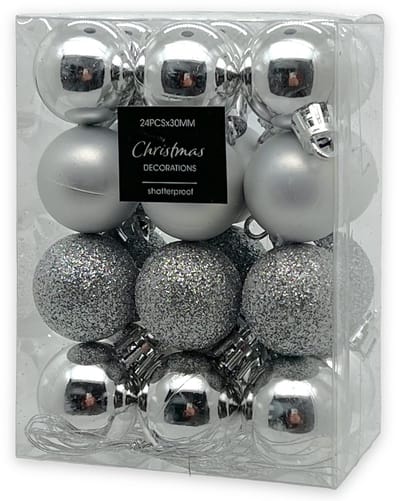 Allecto - Kerstversiering - Onbreekbare mini-kerstballen - Glitter en mat - Zilver - Geschikt voor buiten - 24 stuks