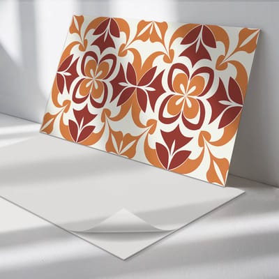 Wallfluent Vinyl Tegels - Bloemenpatroon met Bladeren Vinyl Wandtegels - 40 cm x 20 cm - Rood PVC Tegels - Set van 10 - Rechthoek PVC Tegels - Patroon Plaktegels - Wand PVC Tegels - Plaktegels Keuken en Badkamer