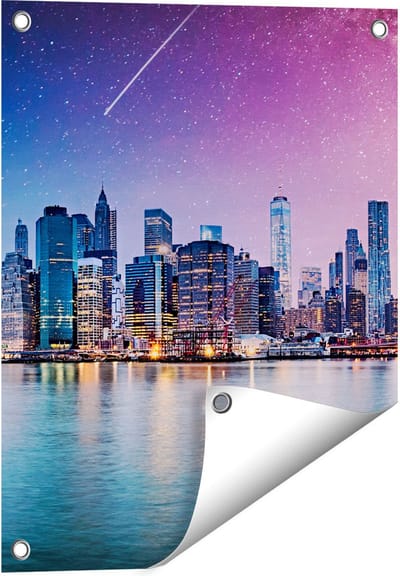 Gards Tuinposter New York Skyline met een Kleurrijke Hemel - 40x50 cm - Tuindoek - Tuindecoratie - Wanddecoratie buiten - Tuinschilderij