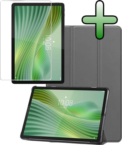 Hoesje Geschikt voor Lenovo Tab 10.1 inch - Met Screenprotector - Trifold Bookcase - Hard Cover - Hardcover Book Case - Tablet Hoes - Grijs