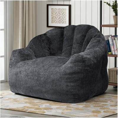 HAUSS SPOLE Zitzak Stoel Rond Model - Ergonomische Loungebank Voor Ontspannen Zitten En Liggen - Flanel - Zwart