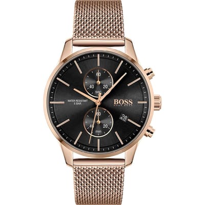 Hugo Boss 1513806 Associate Analoog Zwarte Wijzerplaat Herenhorloge 42 mm helder roze