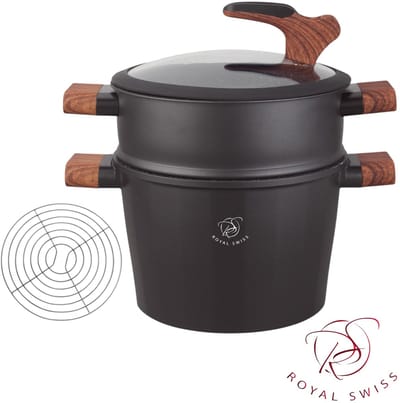Royal Swiss® Stoompan - Couscous pan - 24 cm - 6.5L - Inductie - RVS - Stoomkoker met Glasdeksel