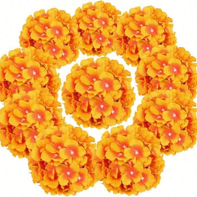 Bouquet d'hortensias artificiels Toucher réel Hortensia en soie Décoration de vase pour la maison, Décoration florale de chevet pour la chambre, Bouquet de mariée(sans tige de fleur) 1PC orange