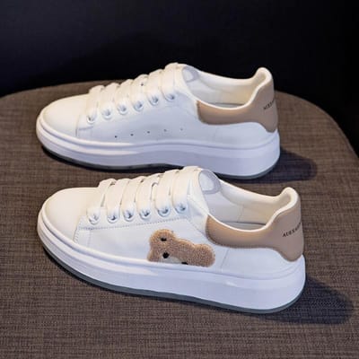 Kleine witte schoenen dames echt leer lente nieuwe beer dames schoenen stijl hoge versie sport casual sneakers dames 40 gray