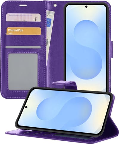 Hoesje - Geschikt voor Samsung Galaxy S25 - Luxe Bookcase - Walletcase Hoes - Portemonnee - Cover - Telefoonhoes - Paars