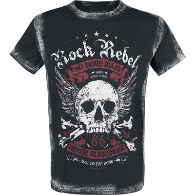 Rock Rebel by EMP - Rock T-shirt - Schwarzes T-Shirt mit Frontprint und Waschung - S tot 4XL - voor Mannen - zwart