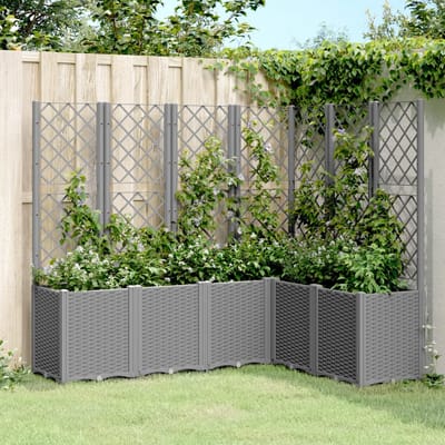 vidaXL - Plantenbak - met - latwerk - 160x120x140 - cm - polypropeen - lichtgrijs