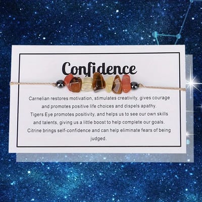 Bixorp "Confidence" Cadeau Armband - Edelsteen Armbandje op kaartje - Carneool, Tijgeroog & Citrien