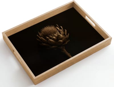 Dienblad hout 50x35 cm - Schootdienblad - Donkerbruin - Bloem - Textuur - Artisjok - Borrelplank rechthoek - Plateau dienbladen