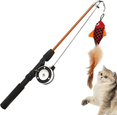 Interactieve Kattenhengel - Speelstok Kat - Binnen Spelen - Verstelbare Lengte - 68 cm - Vis