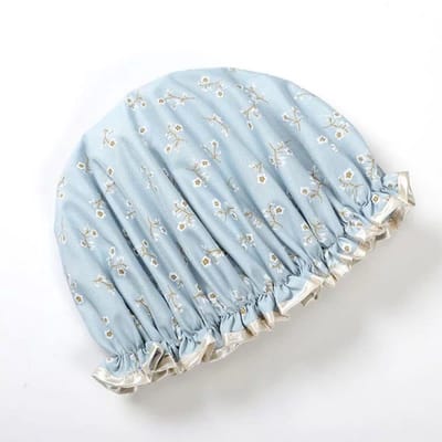 Douchemuts - Douche kap - Bloemen - Haar drooghouden - Shower Cap flowers - Dubbellaags - Dikke stof - Waterdicht - Vrolijke print - Lichtblauw - Jonyx