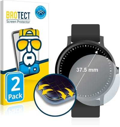 BROTECT - Screenprotector voor Horloges (Rond, ø: 37.5 mm) - Folie Beschermfolie transparant volledig dekking - 2 Stuks