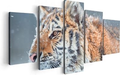 Artaza Canvas Schilderij Vijfluik Tijger Tijdens De Sneeuw - 100x50 - Foto Op Canvas - Canvas Print