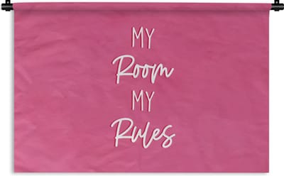 Wandkleed - Wanddoek - Kinderen - Quotes - Tiener - My room my rules - 180x120 cm - Wandtapijt