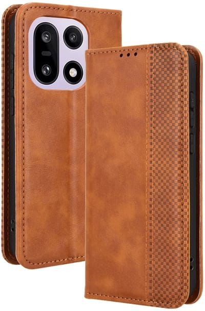 Coverup Hoesje - Geschikt voor OnePlus 15 Hoesje - Coverup Vintage Style Book Case - Bruin