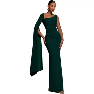 Asymmetrische Cape Mouwen Jurk Dames Goddiva Maxi