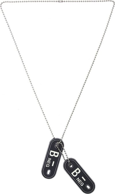 101inc Dog tag PVC Bloedgroep B- negatief zwart
