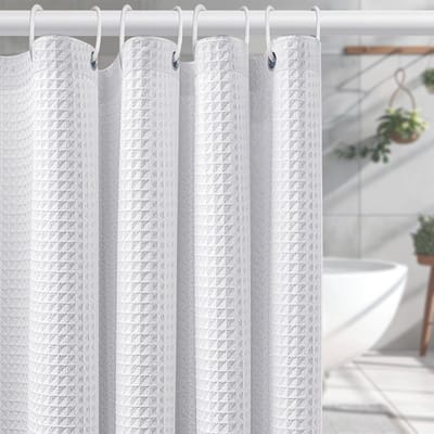 Dailygoods- Douchegordijn 180x200 cm - Waterdicht - Wafelstructuur - 12 Roestvrij Stalen Ringen - Wasbaar - Luxe Gewicht van 700 gram - Badkamergordijn