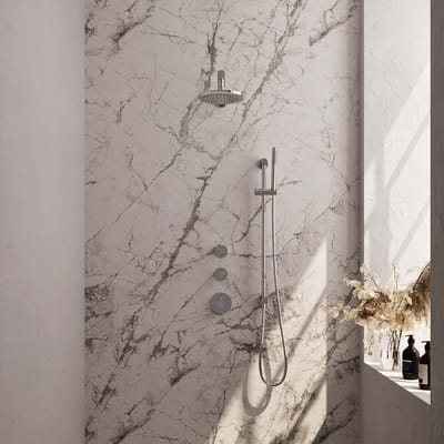 Brauer Chrome Edition thermostatische inbouw regendouche SET 13 met 20 cm douchekop en rechte muurarm en staaf handdouche en doucheslang en geïntegreerde glijstang chroom