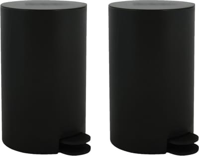 MSV Prullenbak/pedaalemmer - 2x - kunststof - zwart - 3L - klein model - 15 x 27 cm - Badkamer/toilet