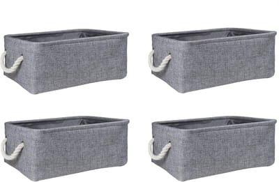 Opbergmand - Set van 4 - Organizer - Opbergbox - Opbergdoos - Speelgoedmand - Decoratie mand - Linnen - Katoen - Handvaten van touw - Grijs