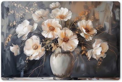 Placemats 45x30 cm - Placemat kunststof - 1 stuk - Bloemen - Wit - Vaas - Modern - Borden onderleggers - Decoratie voor op tafel - Keuken tafeldecoratie accessoires - Vinyl onderlegger - Tafelversiering