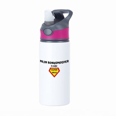 Hacebo® - mijn bonusmoeder is mijn superheld waterfles met rietje roze - Mama - super bonusmoeder - Moeder cadeautjes - moederdag - verjaardag - geschenk - kado - water fles - 650ML