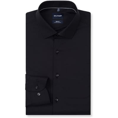 OLYMP 24/7 Level 5 body fit overhemd - twill - zwart - Strijkvriendelijk - Boordmaat: 45
