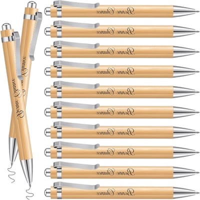 12 Stuks Houten Pen Set voor Collega's - Inspirerende Ballpoint Pen met Gravure, Zwart Inkt, Perfect als Verjaardagscadeau of Pensioen Geschenk