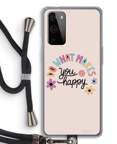 Case Company® - Hoesje met koord geschikt voor OnePlus 9 Pro hoesje met Koord - Happy days - Telefoonhoesje met Zwart Koord - Bescherming aan alle Kanten en Over de Schermrand