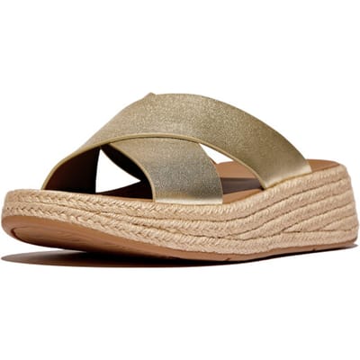 FitFlop FitFlop F-Mode Espadrille Leather Flatform Cross Slides GOUD - Maat 36
