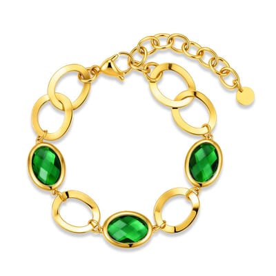 CO88 Collection 8CB-91408 – Armband Dames – Goudkleurig – Groene Glasstenen – Schakelarmband
