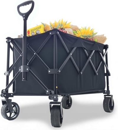 Famanu - Beige outdoor wagon met all-terrain wielen, heavy-duty transportkar