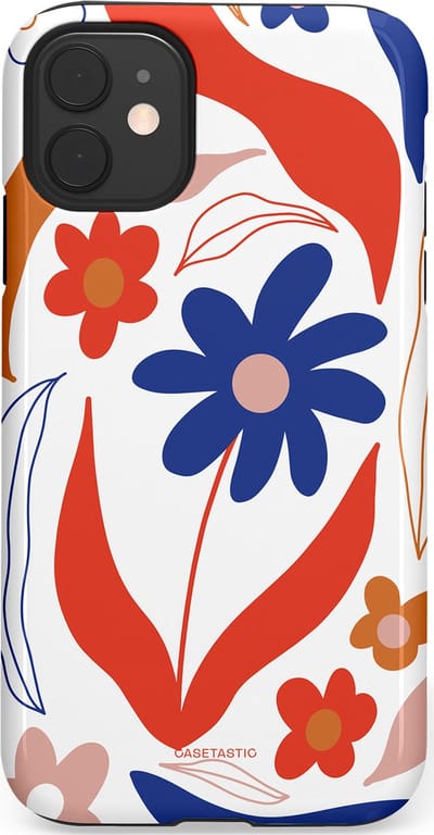 Casetastic hoesje geschikt voor Apple iPhone 11 - Dubbellaagse bescherming - Kleuren in bloei - Fashion Case - Wit Rood Perzik Donkerblauw