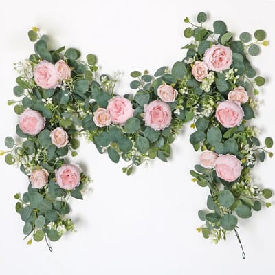 Dailygoods- Bloemenslinger Kunstmatig - Eucalyptus/roos - Bruiloft/feestdecoratie - Kamerdecoratie - Realistisch uiterlijk - 2 cm breed - Decoratieslinger