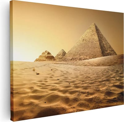 Artaza Canvas Schilderij Piramides Egypte - 80x60 cm - Wanddecoratie Woestijn - Muurdecoratie Zonsondergang - Schilderijen Op Canvas