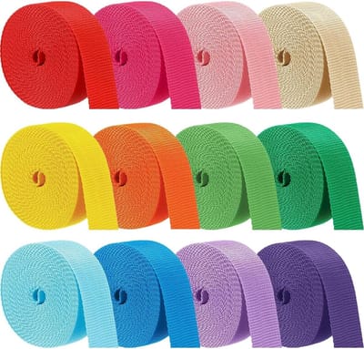 Kleurige Polypropyleen Riem van 60m, Stevige 38mm Tape voor Klimmen, Creatieve Projecten en Bagageherstel (Set van 12)